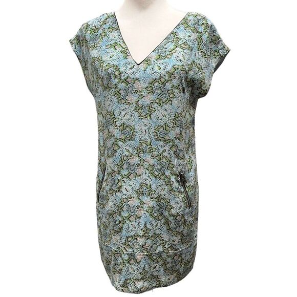 Maeve Anthropologie Serpentes Blue 100% Silk Tunic Dress with Zippered pockets - Picture 3 of 12